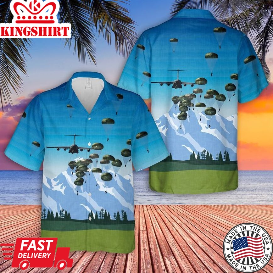 U.S. Army Paratroopers With The 82Nd Airborne Division Parachute From A C-130 Hercules Aircraft Trendy Hawaiian Shirt