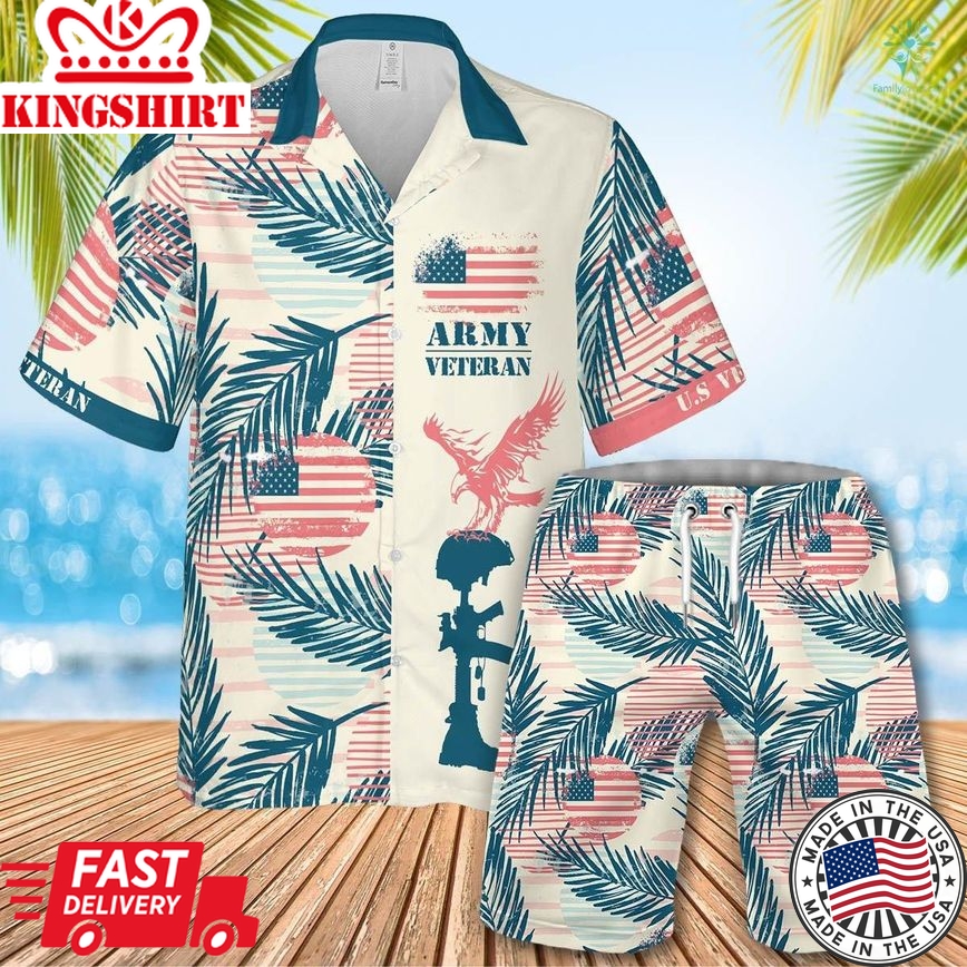 U.S Army Veteran Trendy Hawaiian Shirt Set Unisex