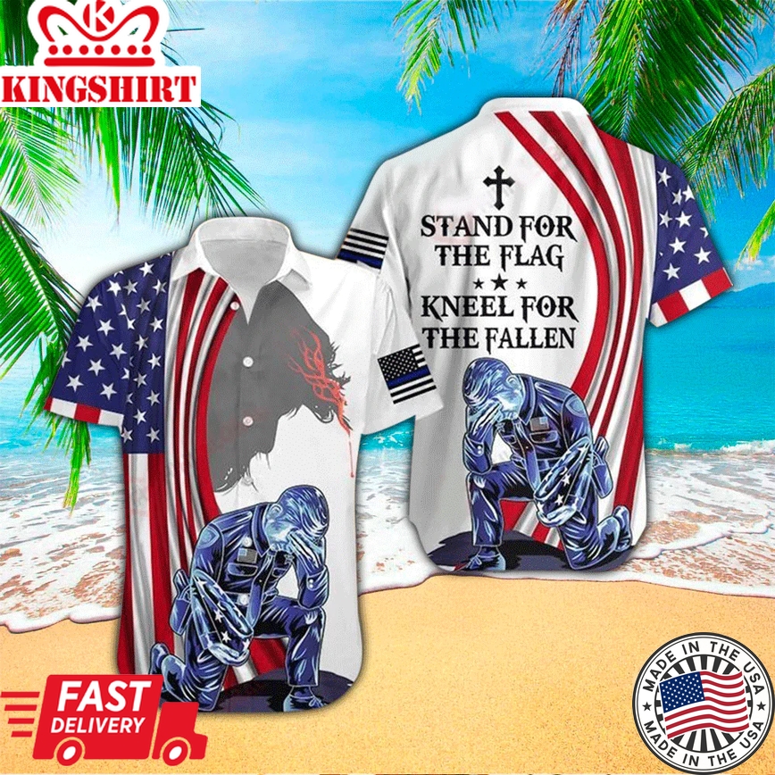 U.S. Police Officer Stand For The Flag Kneel For The Fallen All Over Printed Trendy Hawaiian Shirt