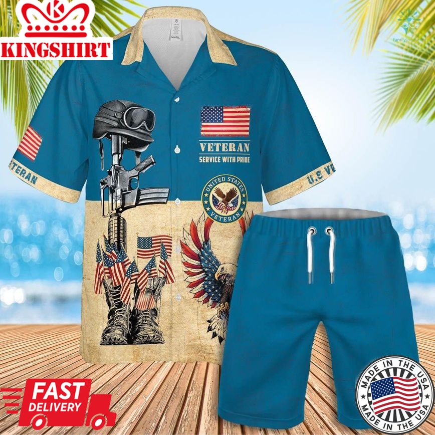 U.S Veteran Service With Pride Trendy Hawaiian Shirt Set Unisex