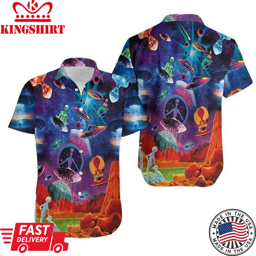 Ufo Alien Hawaii Shirt Ufo Alien Space Blue Orange Hawaiian Aloha Shirt