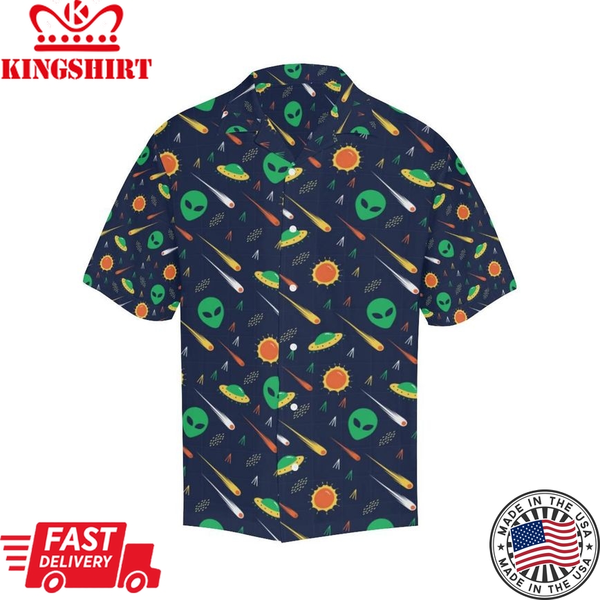 Ufo Alien Hawaiian Shirt Alien Ufo Comet Pattern Hawaii Aloha Shirt