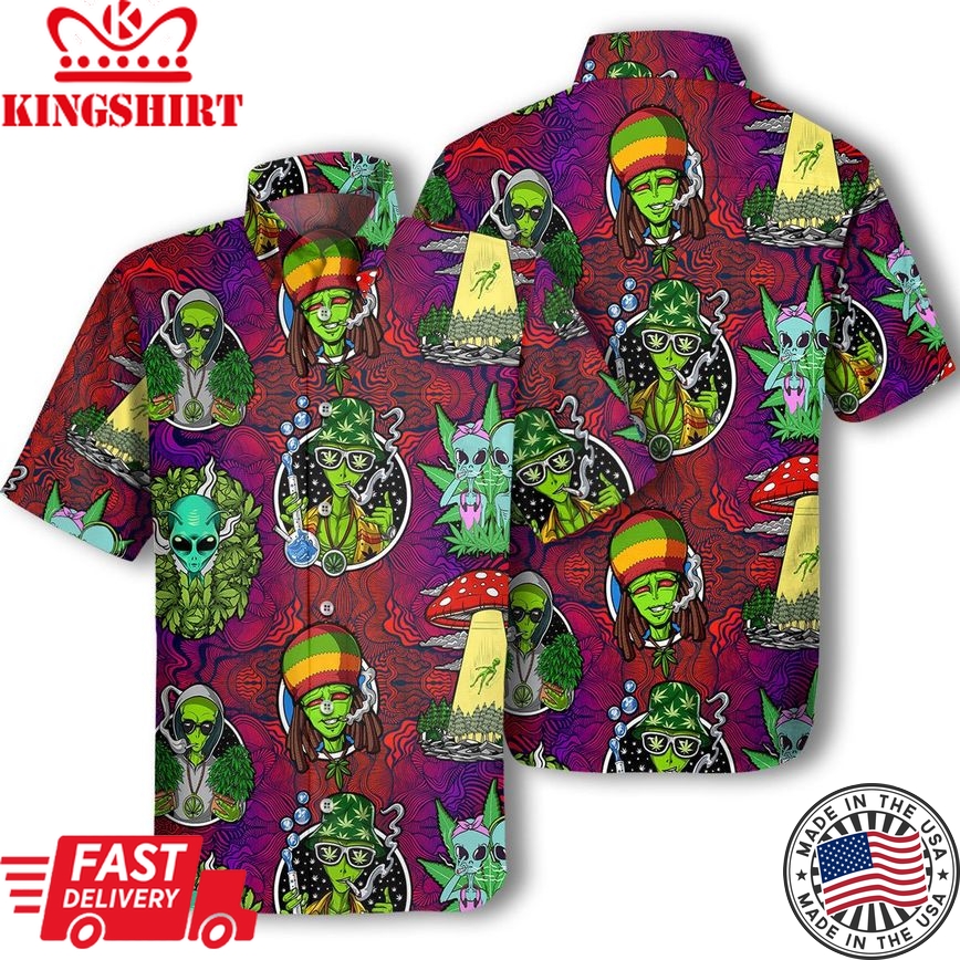 Ufo Alien Hawaiian Shirt Ufo Alien Weed Hippie Trippy Hawaii Aloha Shirt