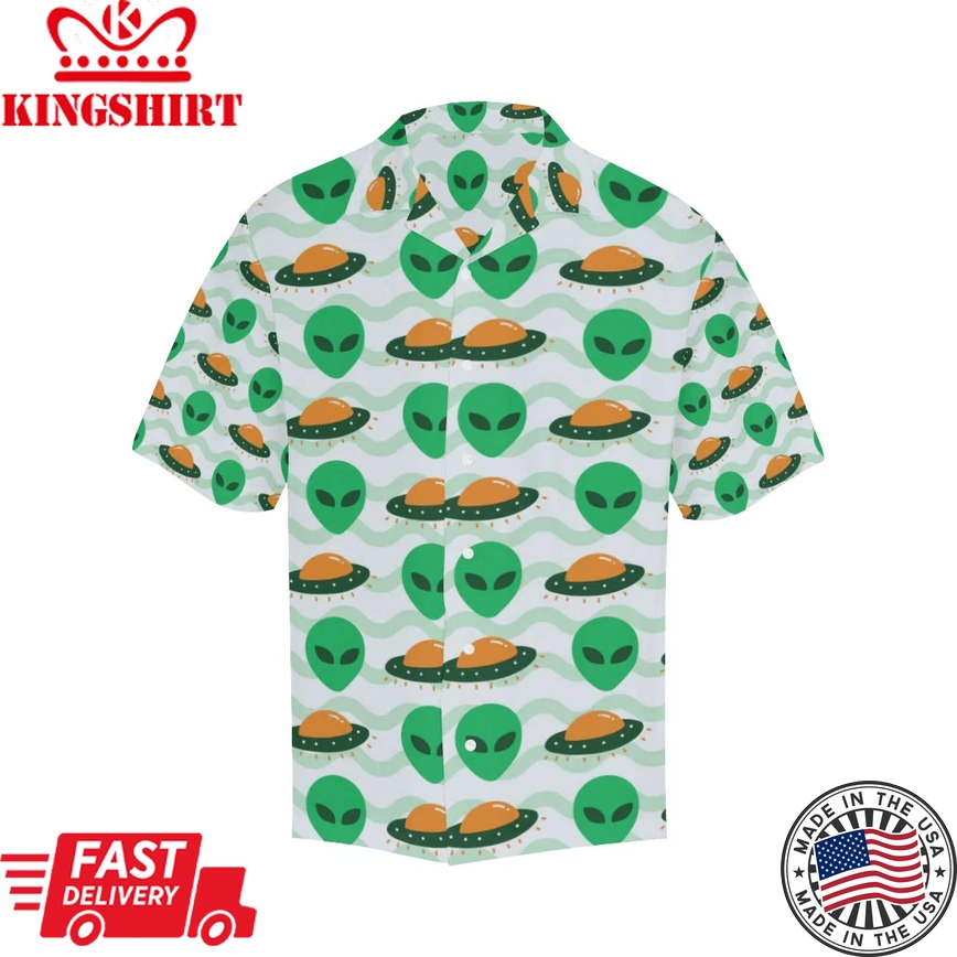 Ufo Aloha Shirt Green Alien Orange Ufo White Trendy Hawaiian Shirt Ufo