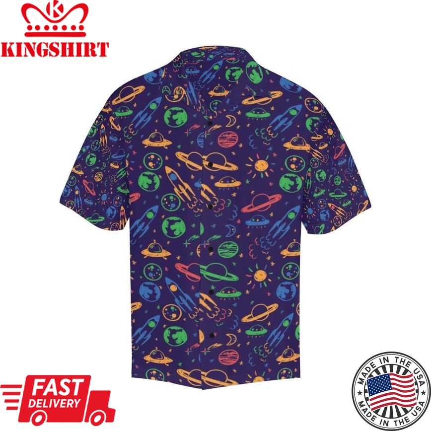 Ufo Hawaii Shirt Space Planet Ufo Pattern Blue Hawaiian Aloha Shirt