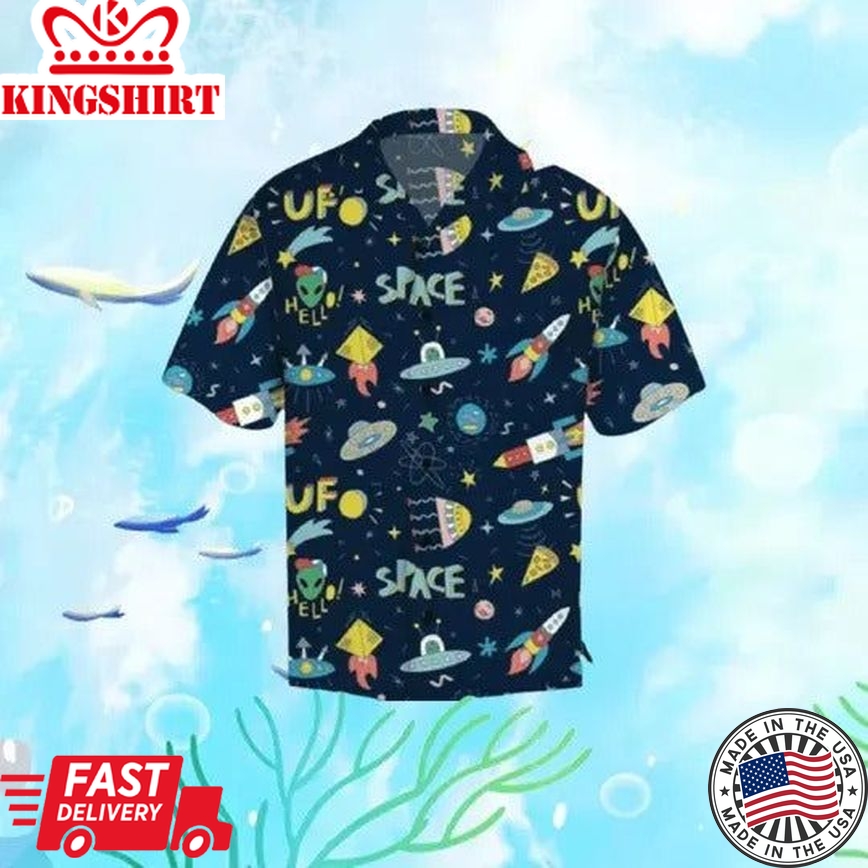 Ufo Hawaii Shirt Ufo In Space Pattern Black Hawaiian Aloha Shirt