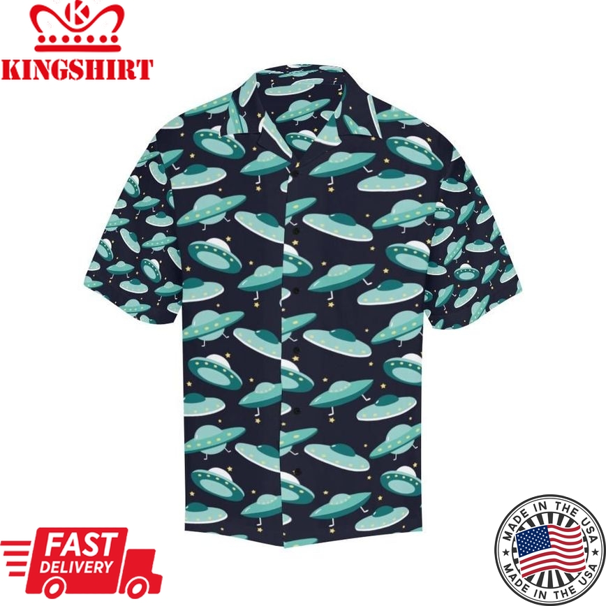 Ufo Hawaiian Shirt Green Ufo Pattern Black Hawaii Aloha Shirt