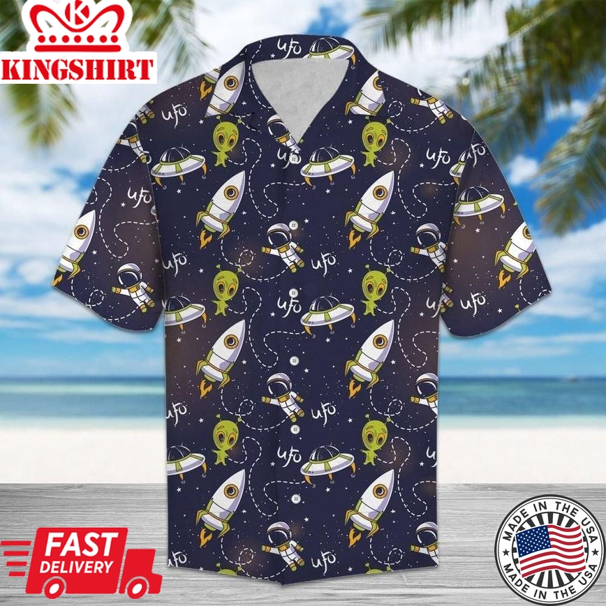 Ufo Hawaiian Shirt Spaceship Ufo Alien Pattern Black Hawaii Aloha Shirt