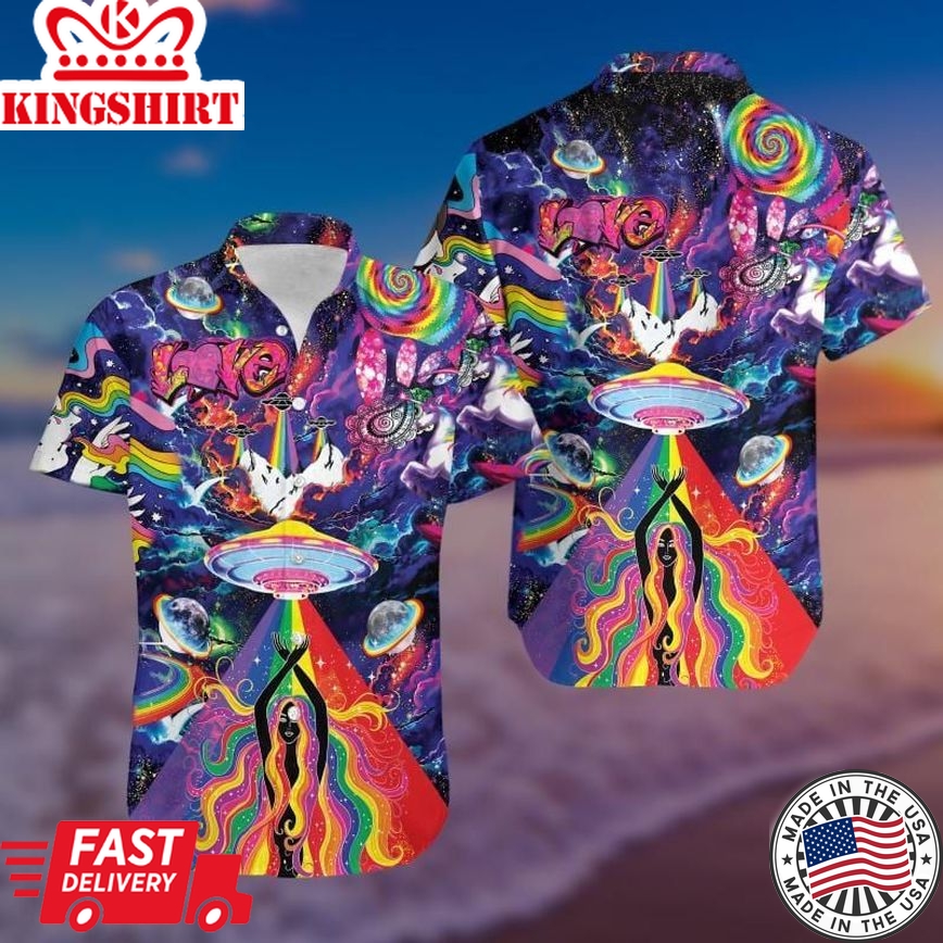 Ufo Hawaiian Shirt Ufo Hipie Style Love Multicolor Hawaii Aloha Shirt