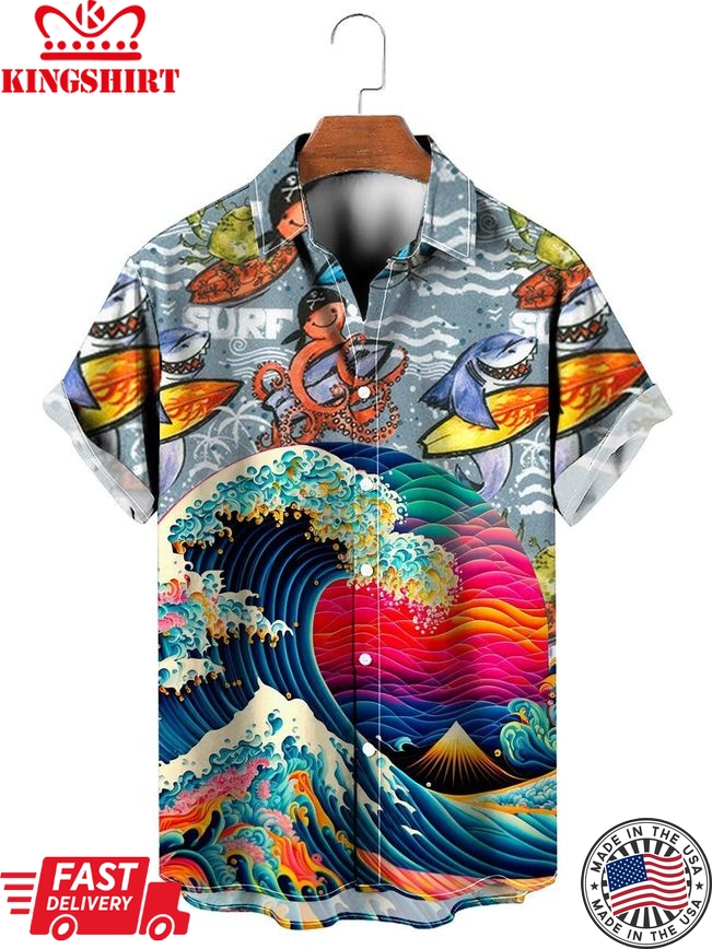 Ukiyo-E Shark Surf Short Sleeve Shirt