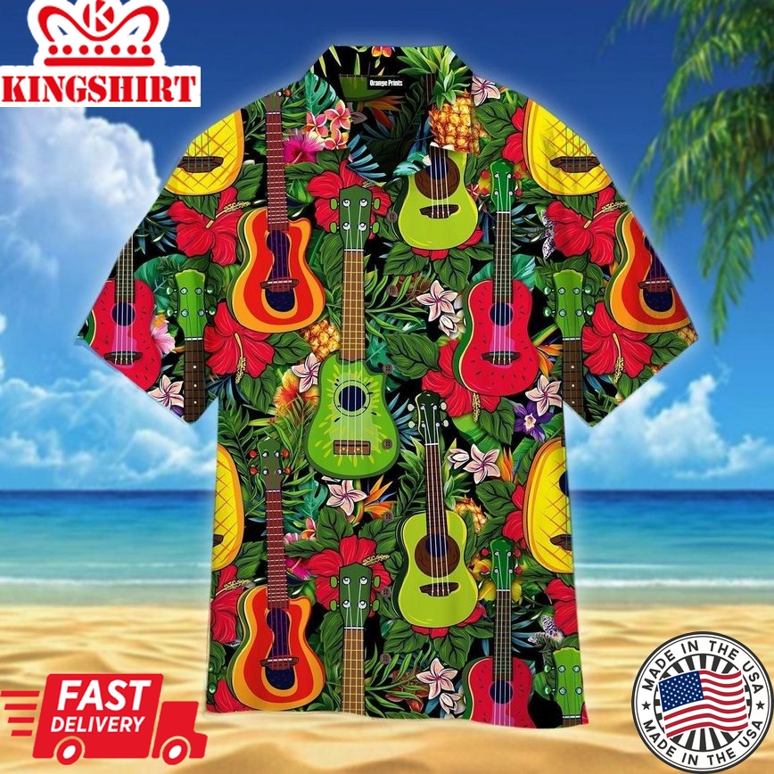 Ukulele Colorful Tropical Trendy Hawaiian Shirt For