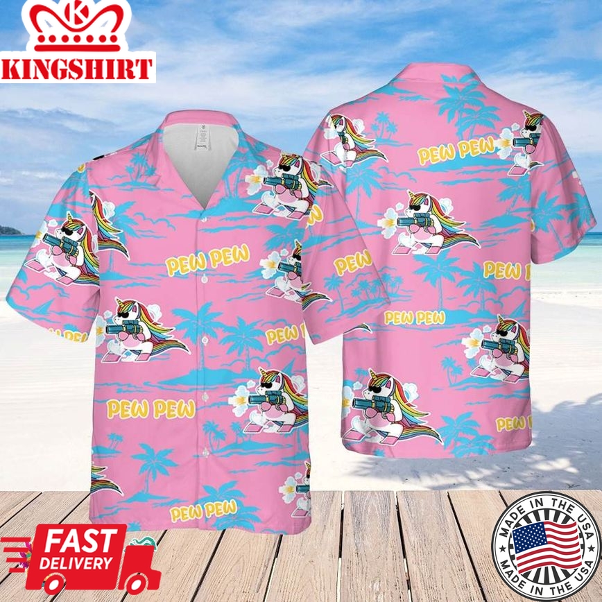 Unicon Pew Pew Hawaiian Beach Pattern Hawaiian Shirt, Unicon Pew Pew Hawaiian Shirt, Beach Shirt