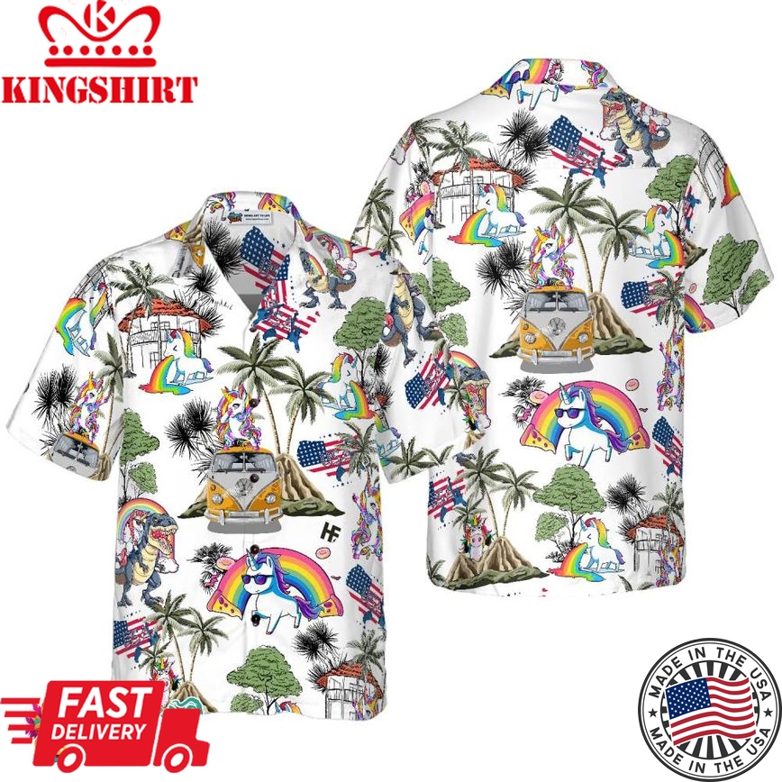 Unicorn American Flag Hawaiian Shirt