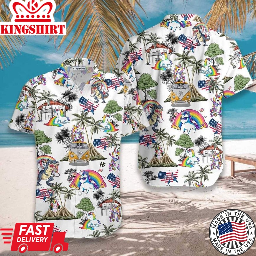 Unicorn American Flag Trendy Hawaiian Shirt