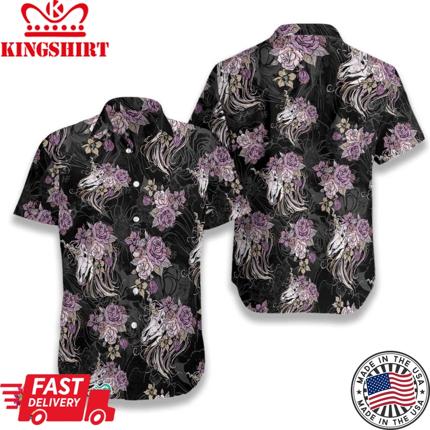 Unicorn Skull Flowers Hawaiian Shirt