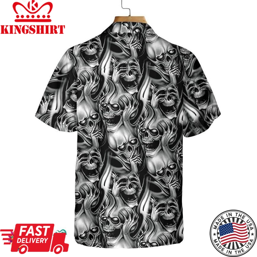 Unique Skull Day Of The Dead Hawaiian Shirt, Black And White Mexican Skull Shirt, Best Day Of The Dead Gift