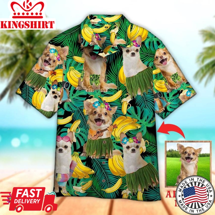 Unise Chihuahua Summer Leaves Banana Custom 3D Hawaiian Aloha Beach Shirt