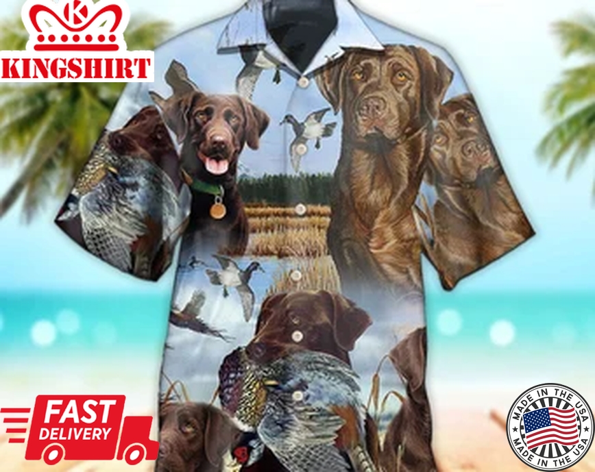 Unisex 3D Chocolate Labrador Retriever Hunting Trendy Hawaiian Shirt For Men, Aloha Trendy Hawaiian Shirt Short Sleeve Hawaiian