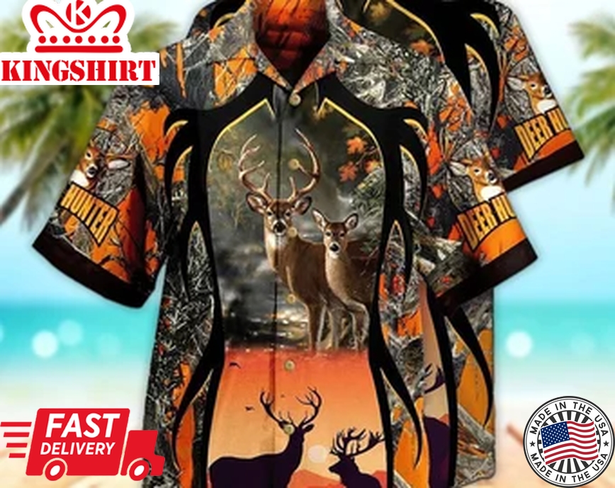 Unisex 3D Deer Hunting Camo Trendy Hawaiian Shirt For Men, Aloha Trendy Hawaiian Shirt Short Sleeve Hawaiian