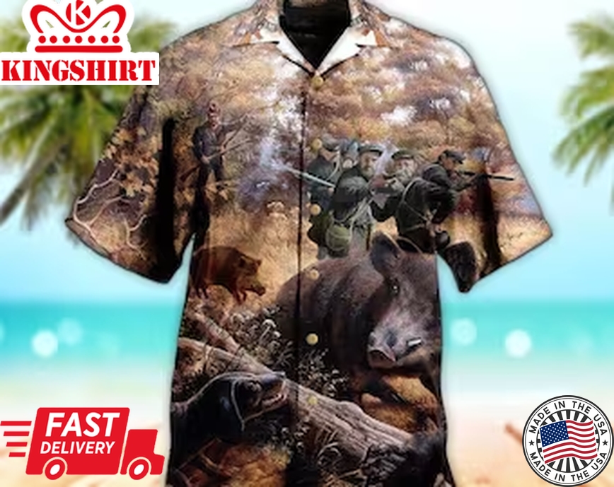 Unisex 3D Fantasy Hunting Boar Trendy Hawaiian Shirt For Men, Aloha Trendy Hawaiian Shirt Short Sleeve Hawaiian