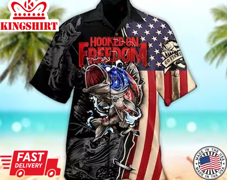 Unisex 3D Hooked On Freedom Ocean Trendy Hawaiian Shirt Limited Edition, Aloha Trendy Hawaiian Shirt Short Sleeve Hawaiian