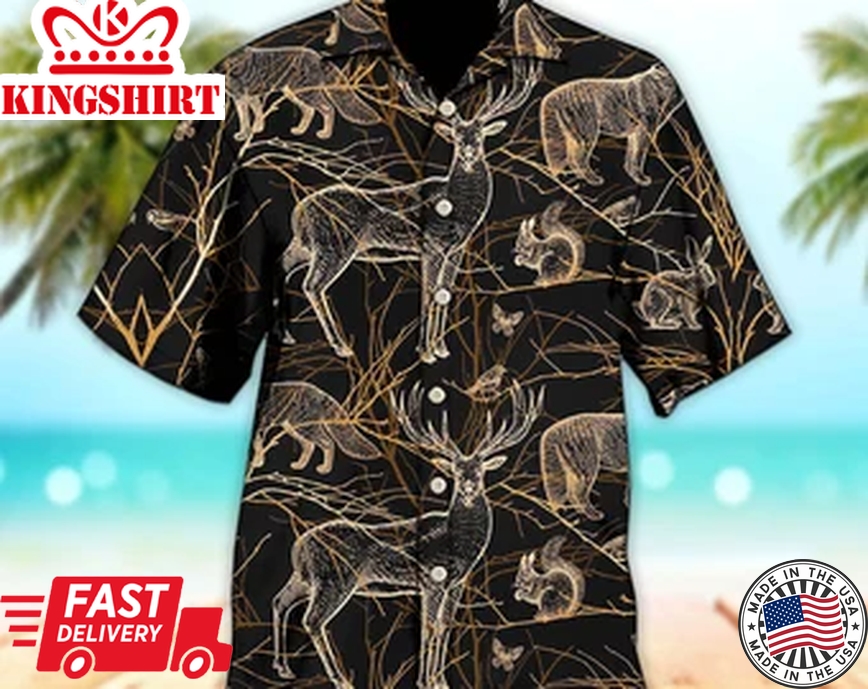 Unisex 3D Hunting Art Style Trendy Hawaiian Shirt For Men, Aloha Trendy Hawaiian Shirt Short Sleeve Hawaiian