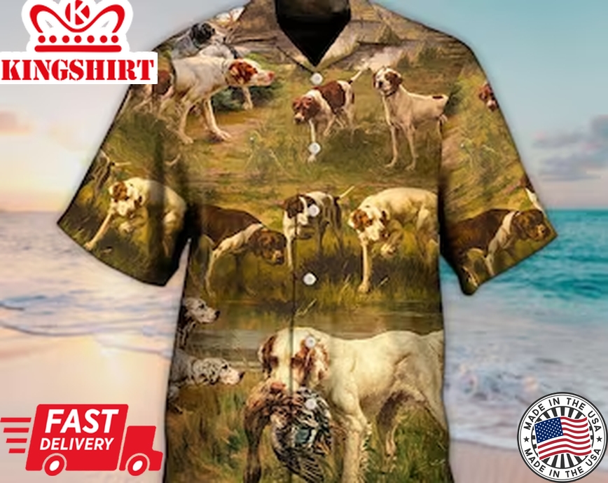 Unisex 3D Hunting Dog Hunting Duck Art Style Trendy Hawaiian Shirt For Men, Aloha Trendy Hawaiian Shirt Short Sleeve Hawaiian