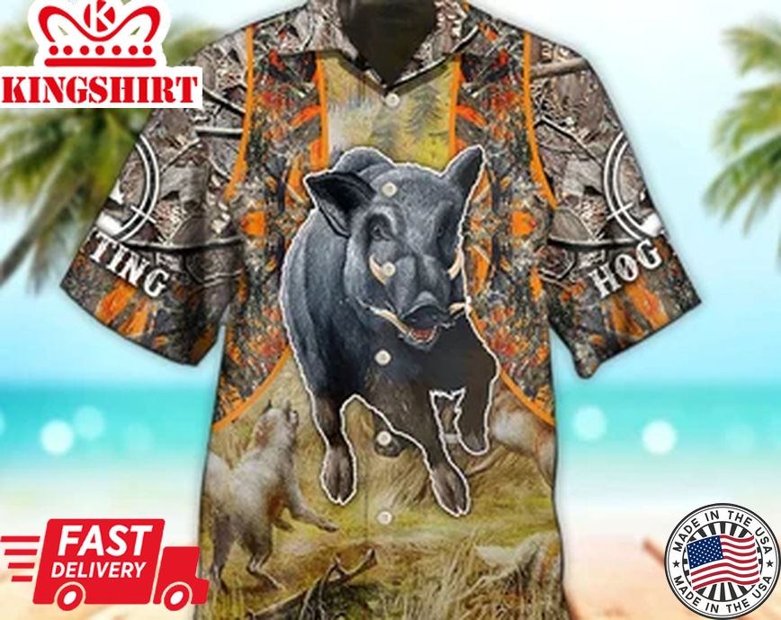 Unisex 3D Hunting Hog Hunting Camo Trendy Hawaiian Shirt For Men, Aloha Trendy Hawaiian Shirt Short Sleeve Hawaiian