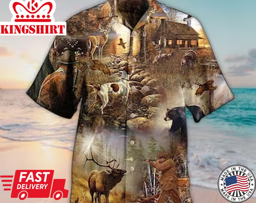 Unisex 3D Hunting Rise Shine Its Hunting Time Edition Trendy Hawaiian Shirt For Men, Aloha Trendy Hawaiian Shirt Short Sleeve Hawaiian