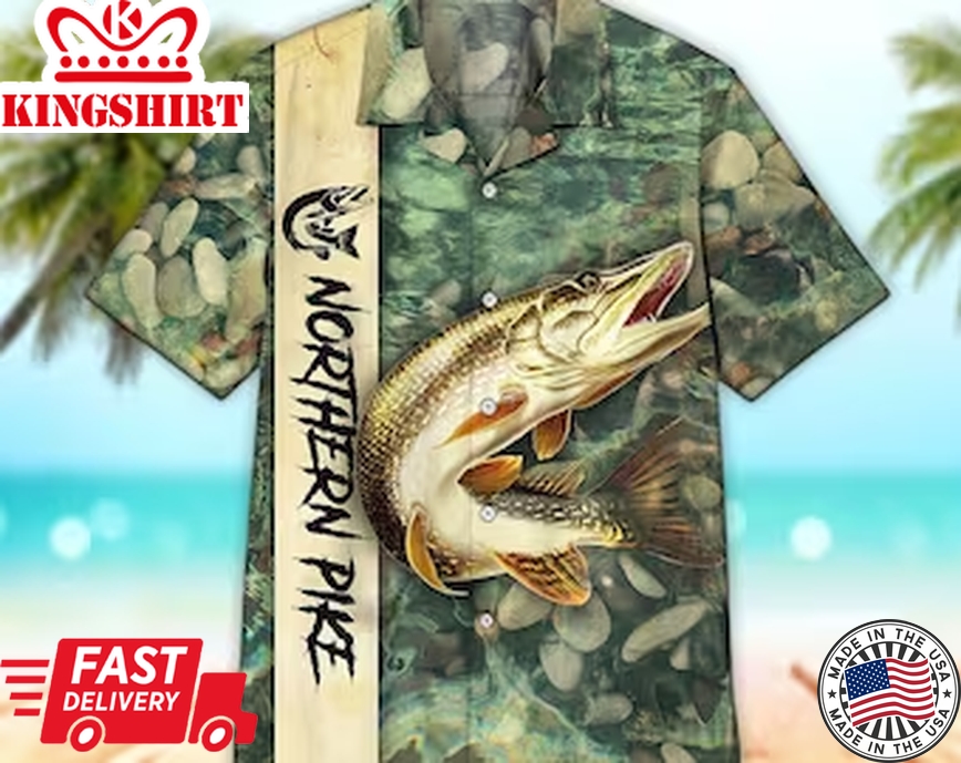 Unisex 3D Northern Pike Fishing Trendy Hawaiian Shirt For Men & Women, Aloha Trendy Hawaiian Shirt Short Sleeve Hawaiian