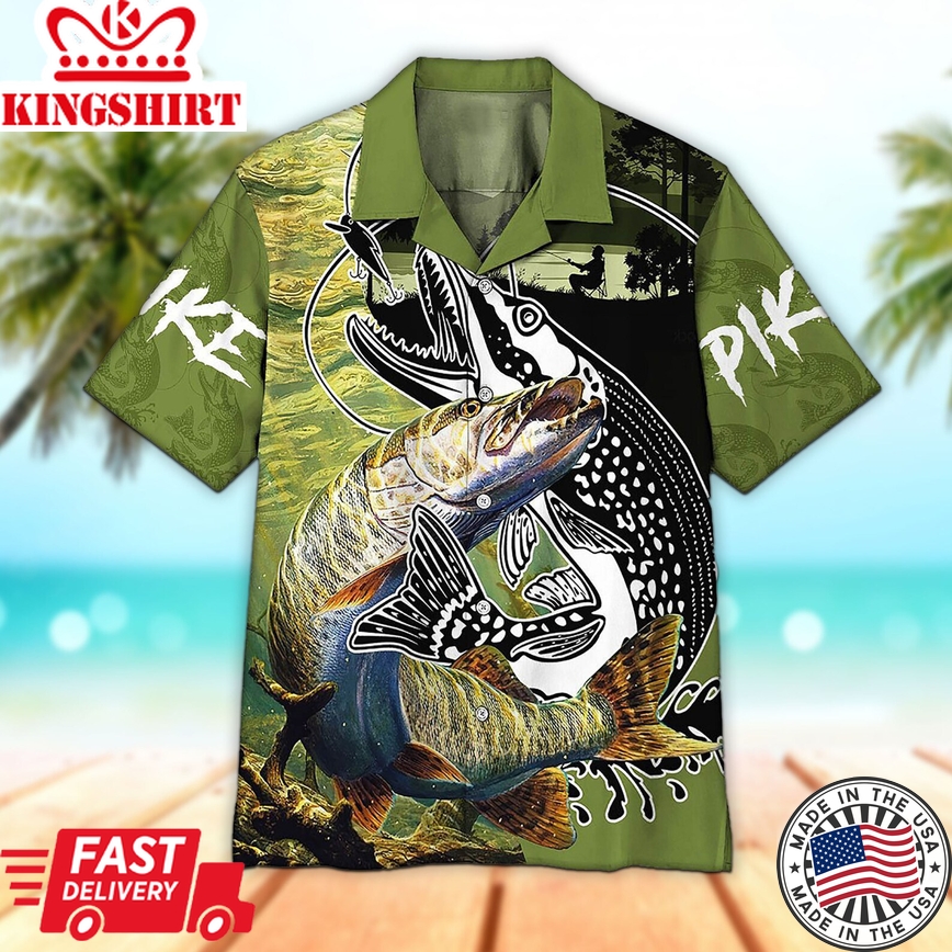 Unisex 3D Pike Fish Custom Trendy Hawaiian Shirt For Men & Women, Aloha Trendy Hawaiian Shirt Short Sleeve Hawaiian