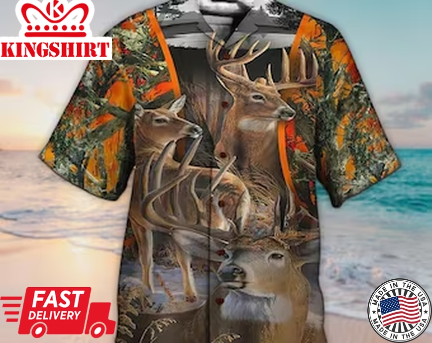 Unisex 3D Printed Deer Hunting Trendy Hawaiian Shirt For Men, Aloha Trendy Hawaiian Shirt Short Sleeve Hawaiian