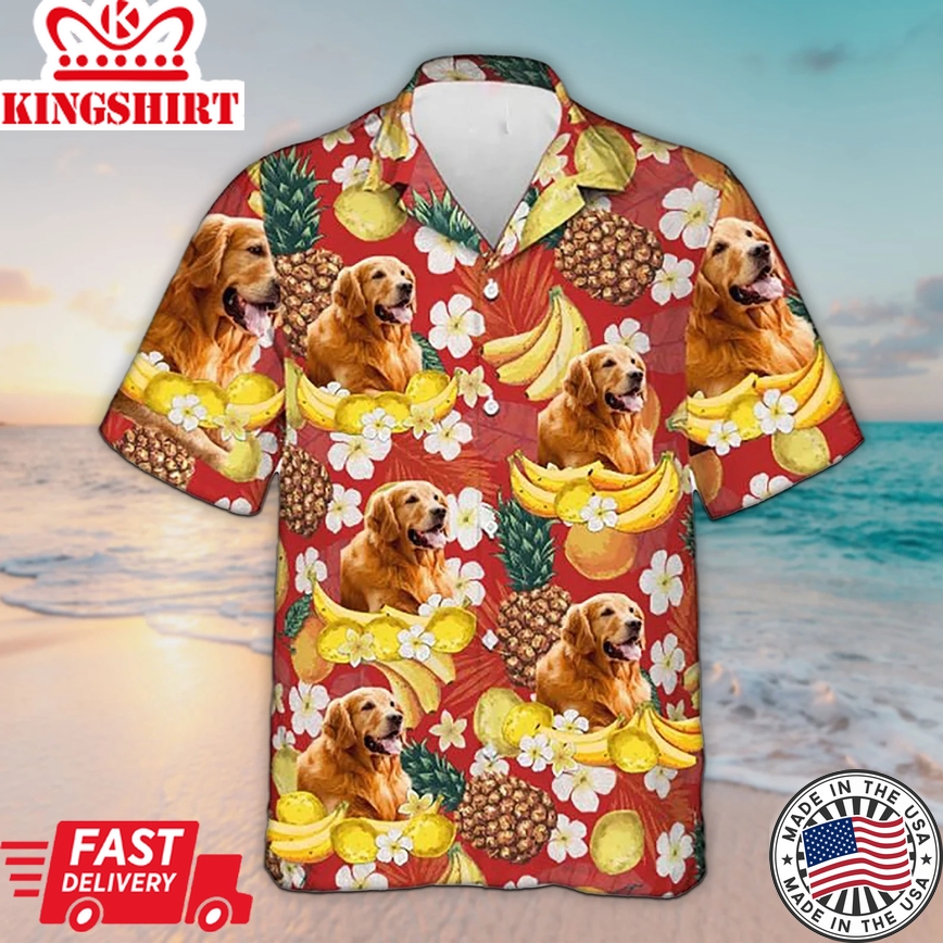 Unisex 3D Tropical Fruit Pattern - Dog And Cat Custom Trendy Hawaiian Shirt For Men, Aloha Trendy Hawaiian Shirt Short Sleeve Hawaiian