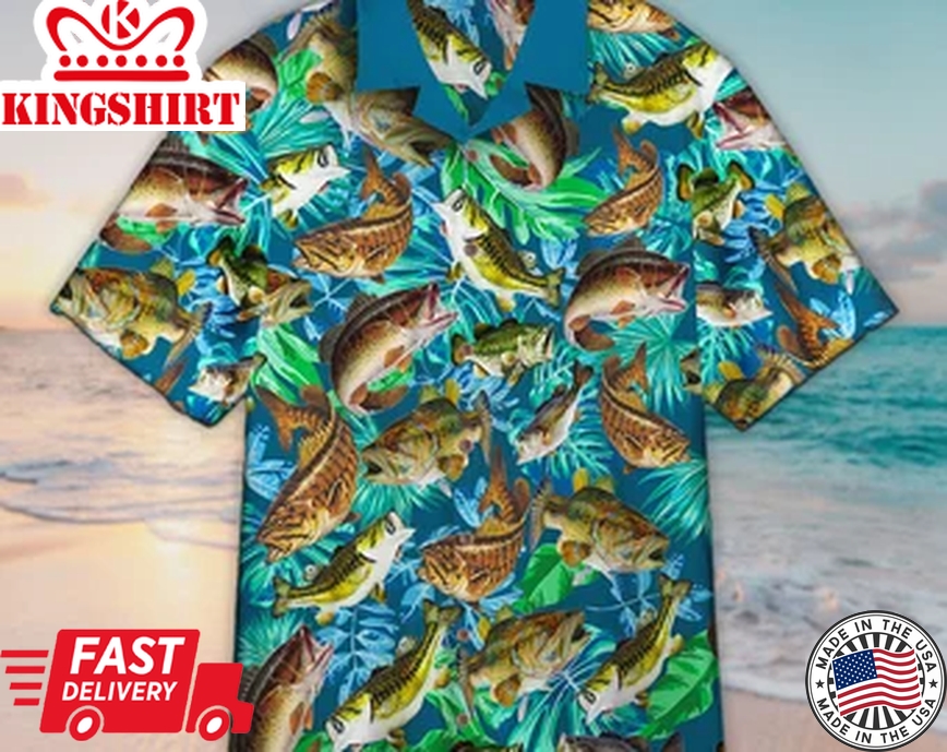 Unisex Bass Fish Seamless Pattern Fishing Trendy Hawaiian Shirt For Men & Women, Aloha Trendy Hawaiian Shirt Short Sleeve Hawaiian