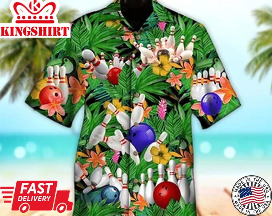 Unisex Bowling Trendy Hawaiian Shirt Colorful Tropical Bowling Tropical Trendy Hawaiian Shirt, Aloha Trendy Hawaiian Shirt Short Sleeve Hawaiian