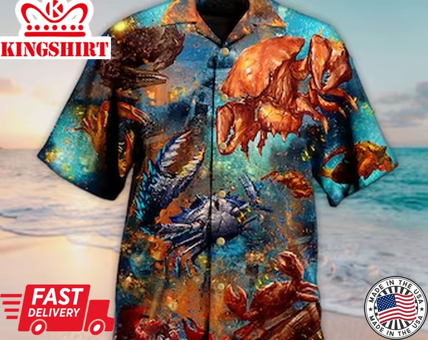 Unisex Crab Let S Get Crackin In Ocean Trendy Hawaiian Shirt For Men & Women, Aloha Trendy Hawaiian Shirt Short Sleeve Hawaiian