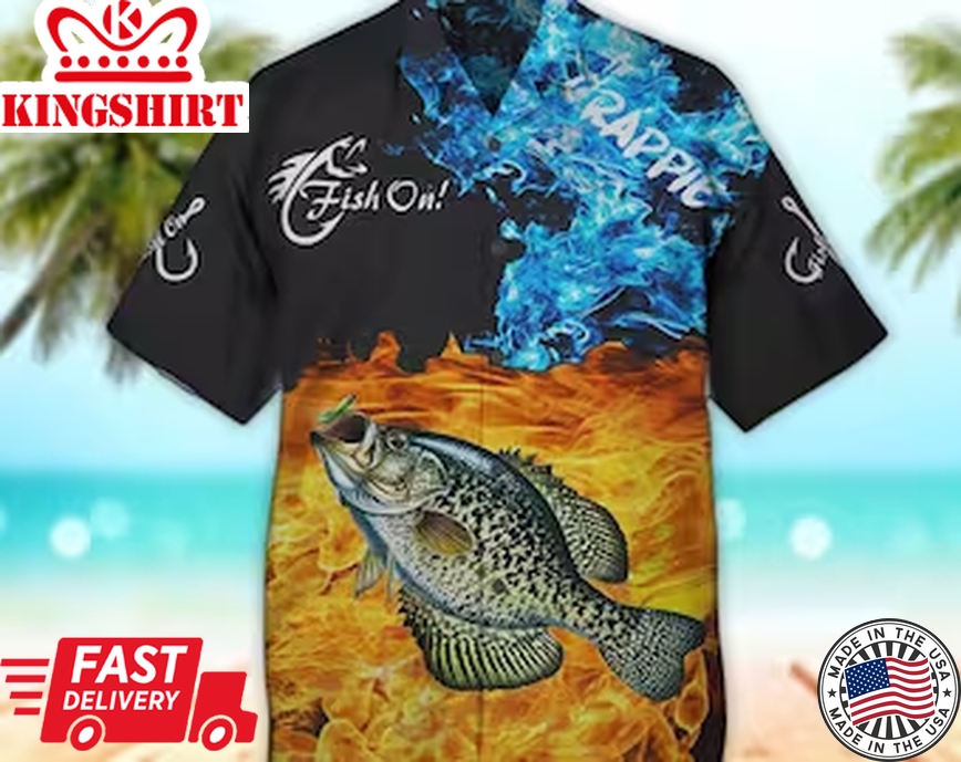 Unisex Crappie On Fire 3D All Over Printed Trendy Hawaiian Shirt For Men & Women, Aloha Trendy Hawaiian Shirt Short Sleeve Hawaiian