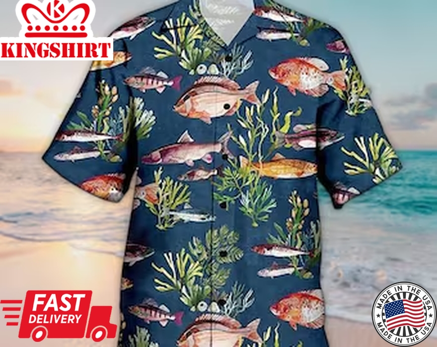 Unisex Fishing Blue On The Beach Aloha Trendy Hawaiian Shirt For Men & Women, Aloha Trendy Hawaiian Shirt Short Sleeve Hawaiian