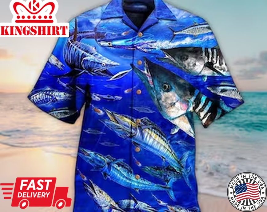 Unisex Fishing Love Blue Ocean Trendy Hawaiian Shirt Limited Edition, Aloha Trendy Hawaiian Shirt Short Sleeve Hawaiian