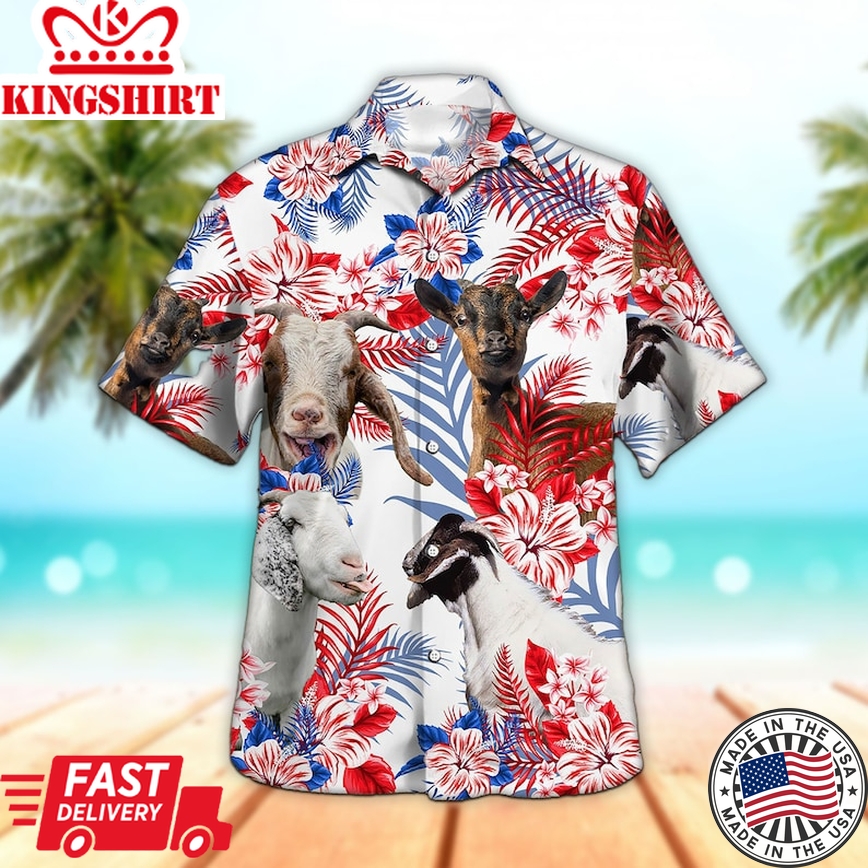 Unisex Goat In American Flag Patterns Trendy Hawaiian Shirt