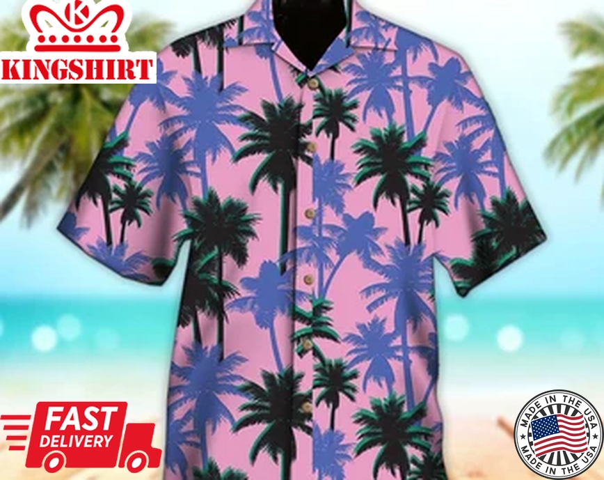 Unisex Green Purple Palm Tree Trendy Hawaiian Shirt Tropical Trendy Hawaiian Shirt, Aloha Trendy Hawaiian Shirt Short Sleeve Hawaiian