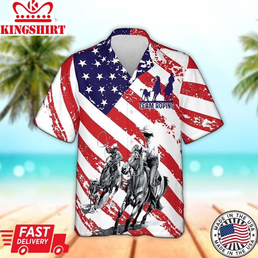 Unisex Horse American Flag Trendy Hawaiian Shirt