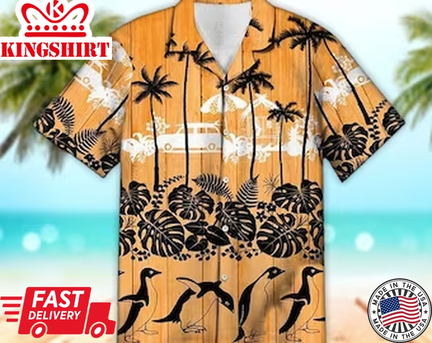 Unisex Palm Tree & Penguin Palm Tree Trendy Hawaiian Shirt Tropical Trendy Hawaiian Shirt, Aloha Trendy Hawaiian Shirt Short Sleeve Hawaiian