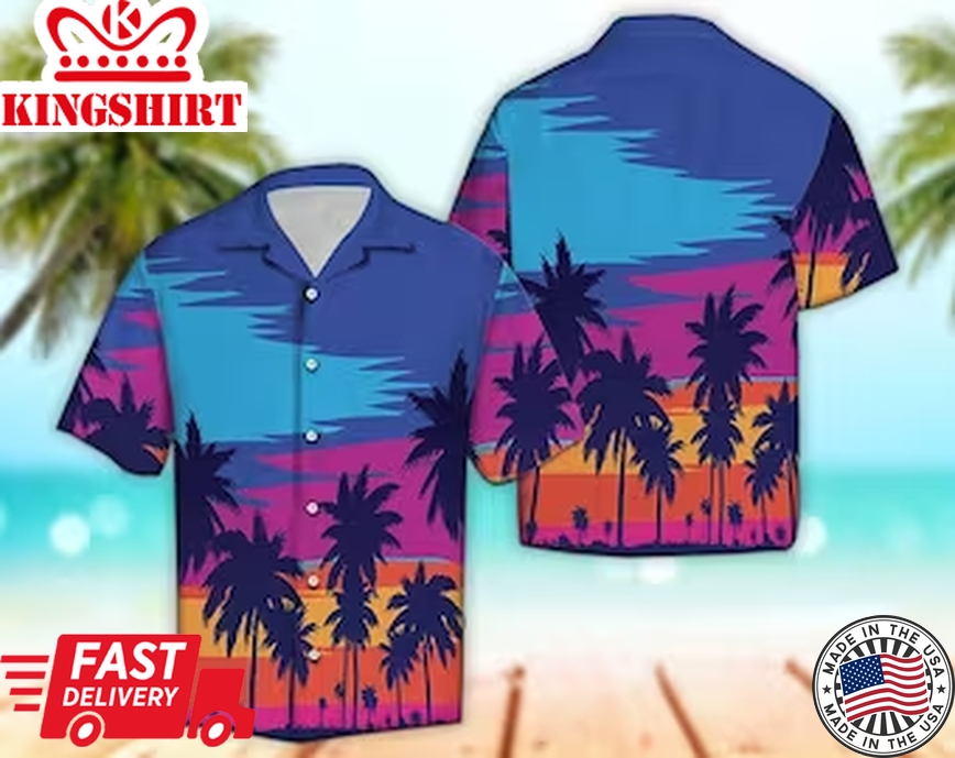 Unisex Palm Tree Colorful Shirt Trendy Hawaiian Shirt Tropical Trendy Hawaiian Shirt, Aloha Trendy Hawaiian Shirt Short Sleeve Hawaiian