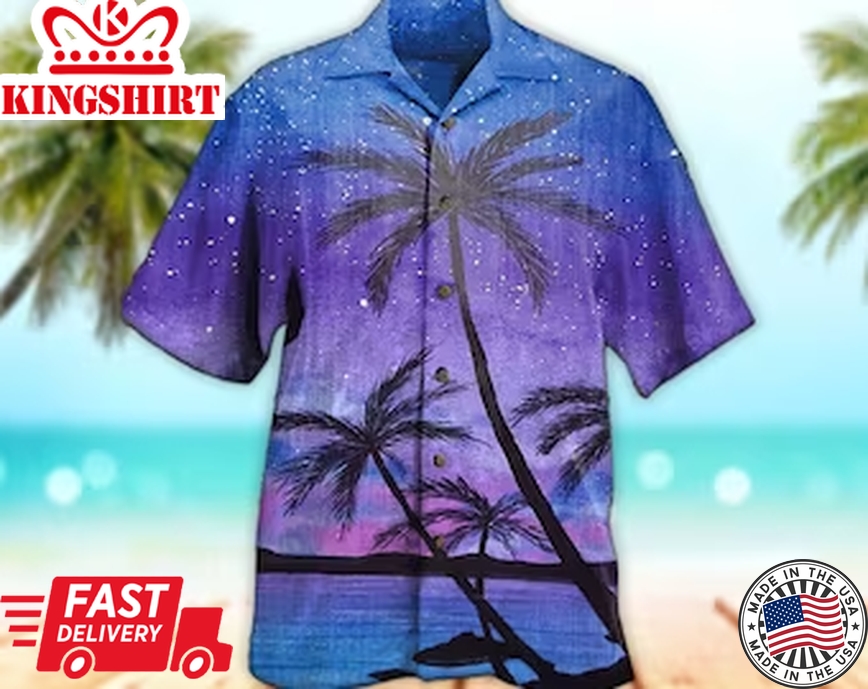 Unisex Palm Tree Galaxy Sky Trendy Hawaiian Shirt Tropical Trendy Hawaiian Shirt, Aloha Trendy Hawaiian Shirt Short Sleeve Hawaiian