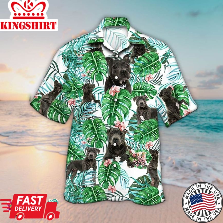 Unisexstaffordshire Bull Tropical Dogs Hawaiian Aloha Beach Shirt