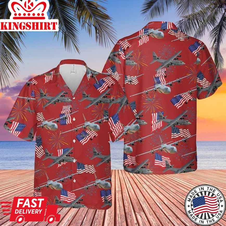 United States Air Force Lockheed Martin C-130J Super Hercules 4Th Of July Trendy Hawaiian Shirt, Patriotic Trendy Hawaiian Shirt For Men