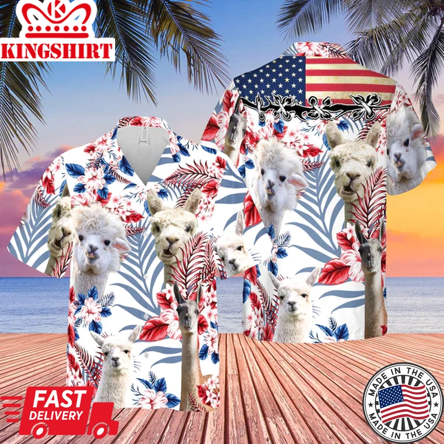 United States Flag Alpacas Lovers Trendy Hawaiian Shirt, Farm Cow Trendy Hawaiian Shirt For Men And Women