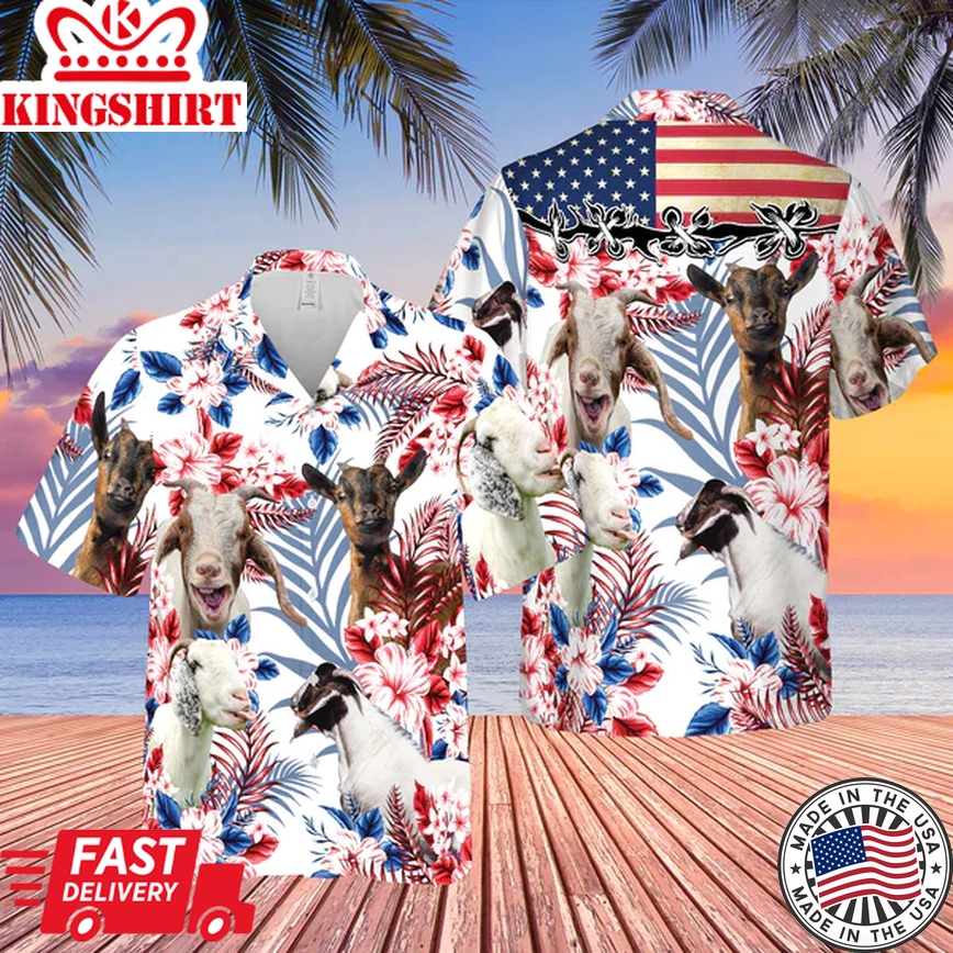 United States Flag Goat Lovers Trendy Hawaiian Shirt, Farm Cow Trendy Hawaiian Shirt For Men And Women