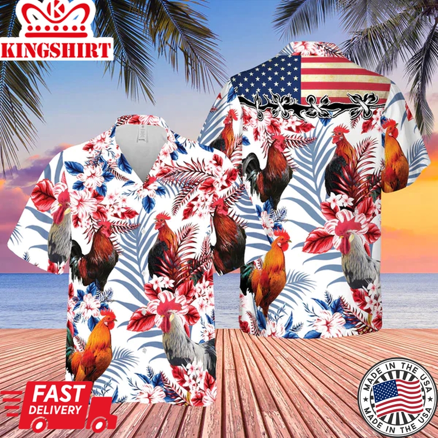 United States Flag Hawaiian Theme For Chicken Lovers Trendy Hawaiian Shirt, Farm Cow Trendy Hawaiian Shirt For Men And Women